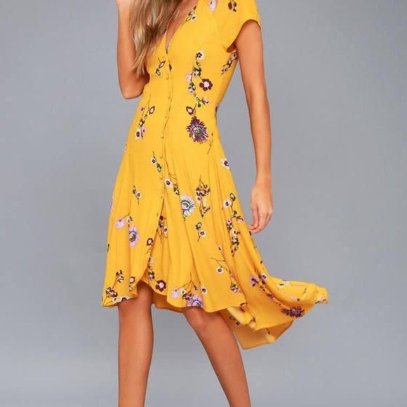 Free People High-Low Dress Size XS Yellow Purple Floral Lined Cap Sleeves - Picture 4 of 12